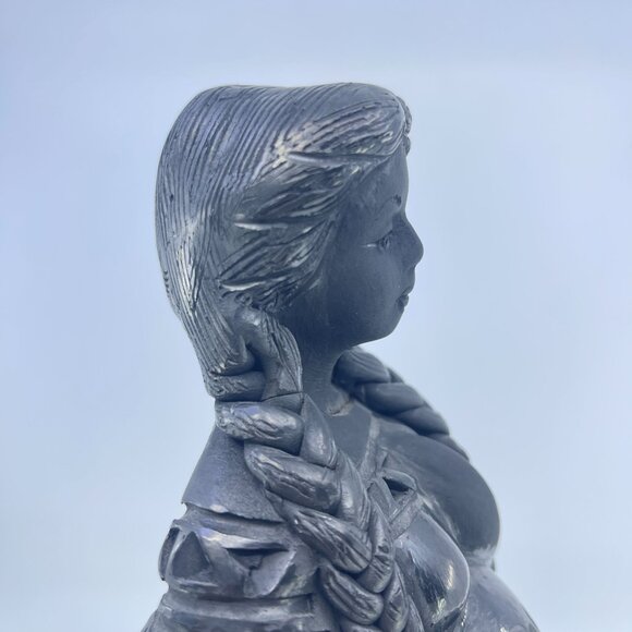 vintage oaxacan barro negro (black clay) woman figurine braided hair repaired - Picture 12 of 12